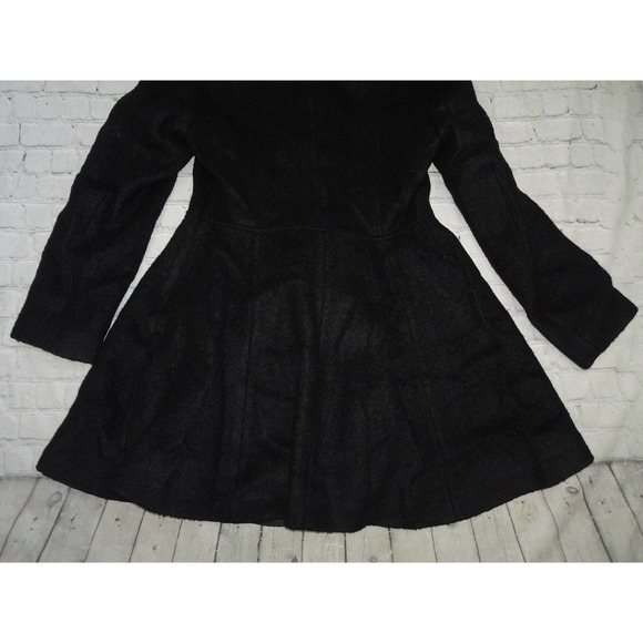 Liz Claiborne Sz M Women's Black Boucle Faux Fur Hooded Wool Blend Swing Coat - Picture 8 of 9